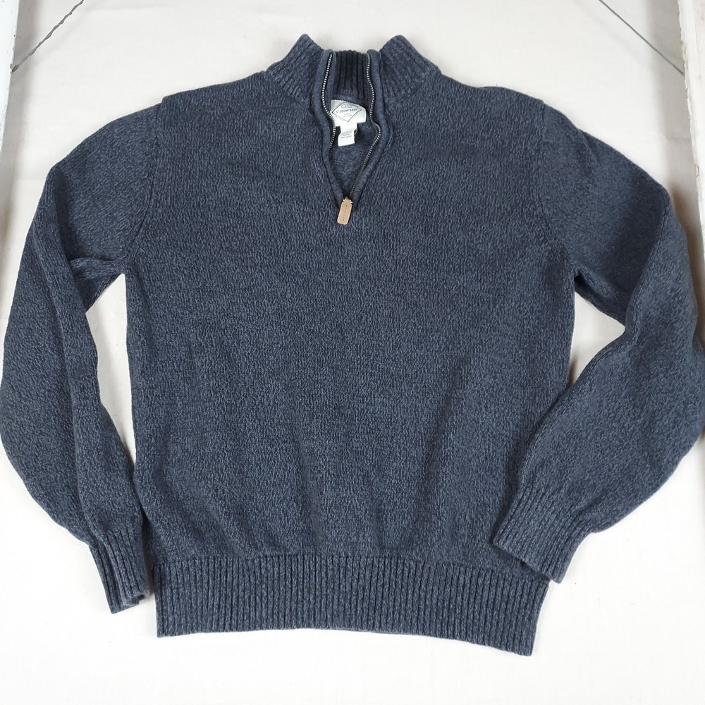 St. John's Bay Men's Large Blue 1/4 Zip Sweater 100% Cotton Mock Neck Pullover